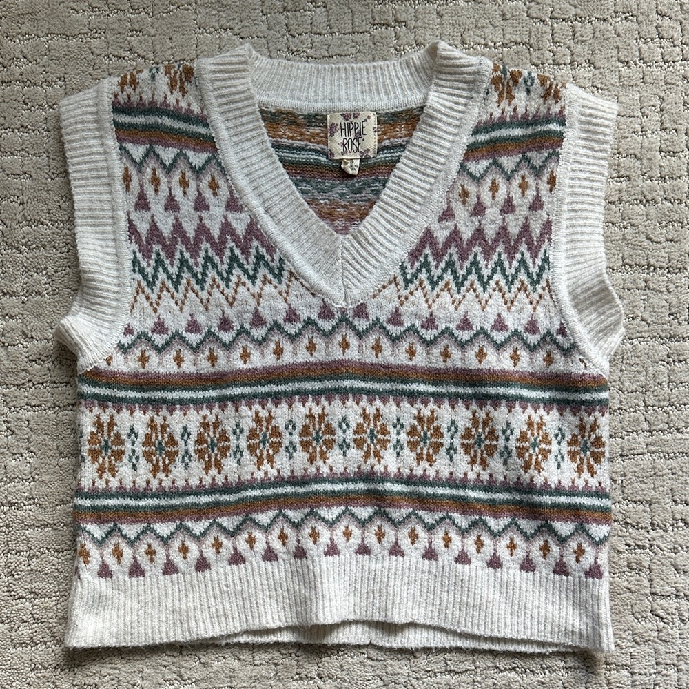 Hippie Rose Women's V-Neck Sweater Vest - Cream, Purple, Brown